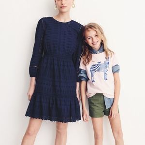 J Crew Eyelet Flutter Hem Dress Navy Blue